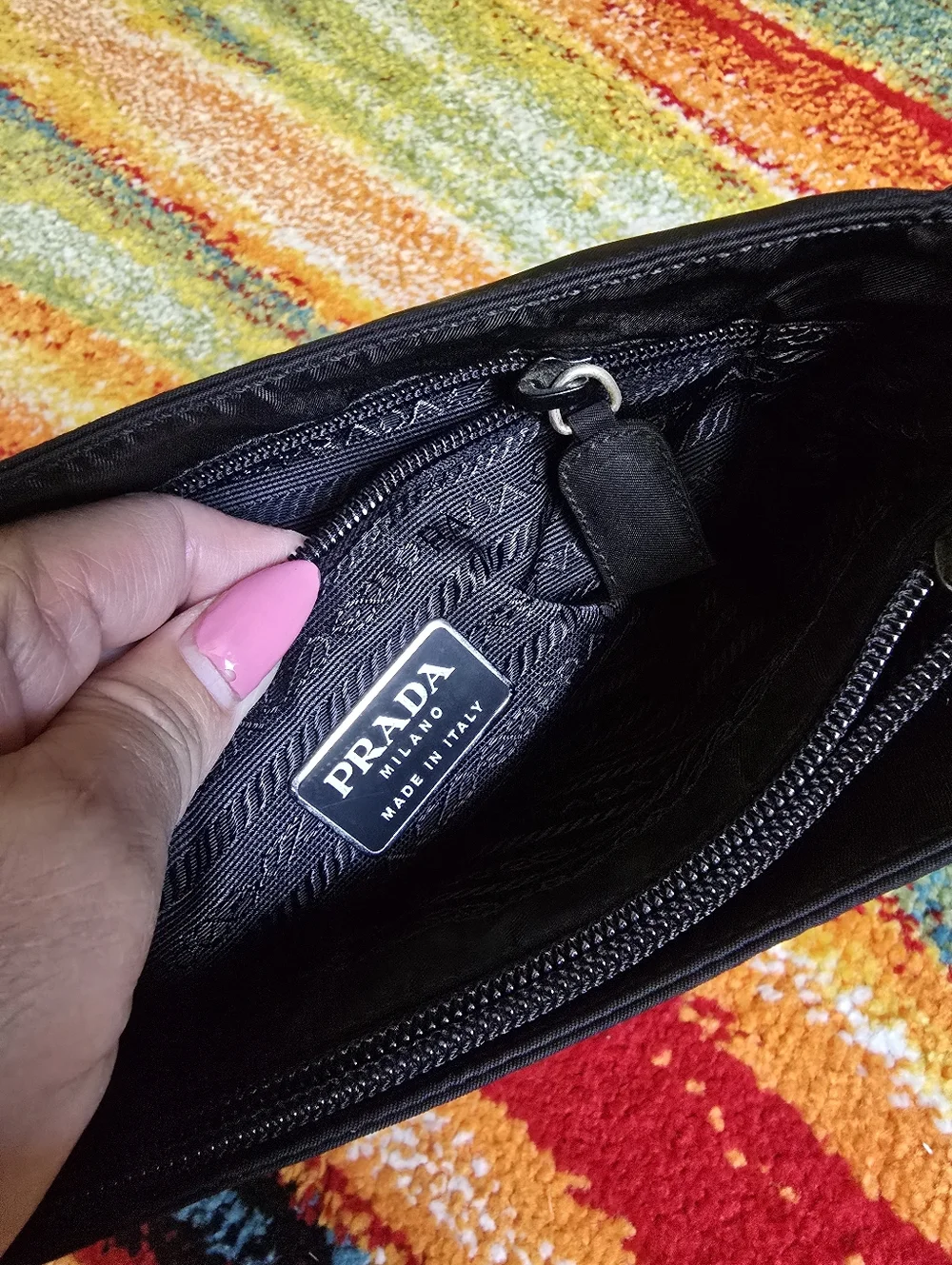 Authentic Prada Nylon Black Shoulder Bag with Braided Leather Chain Strap - Picture 13 of 16